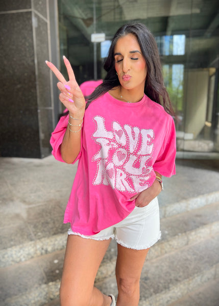 "Love You More" Pink Acid Washed Oversize Tee