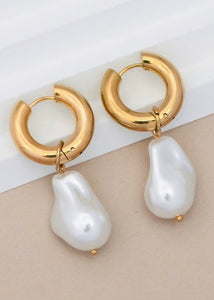 18K Waterproof Non-Tarnish Pearl Drop Earrings