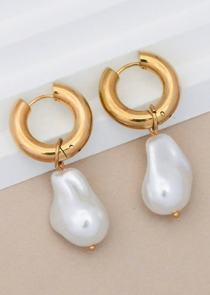 18K Waterproof Non-Tarnish Pearl Drop Earrings
