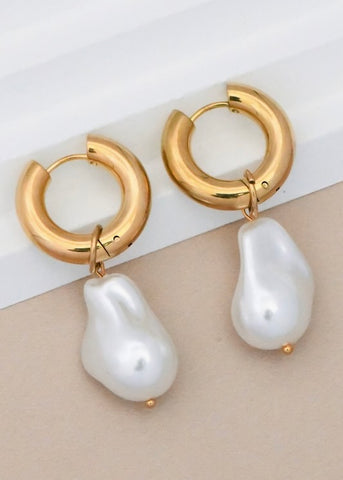 18K Waterproof Non-Tarnish Pearl Drop Earrings