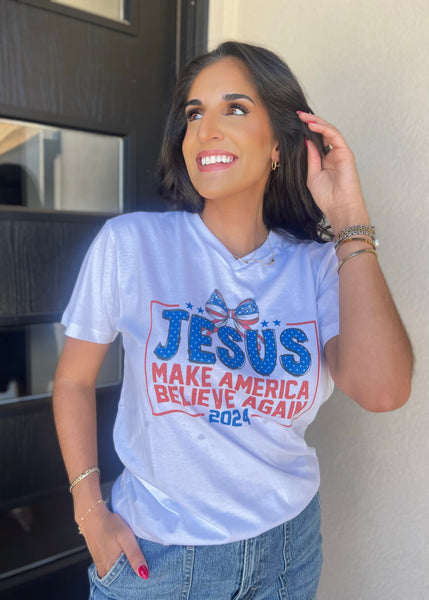 "Jesus Make America Believe Again" White Tee