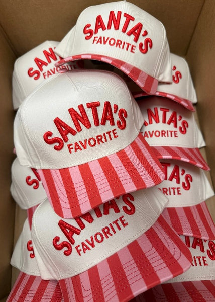 Santa's Favorite - Pink & Red Stripe Trucker Hat