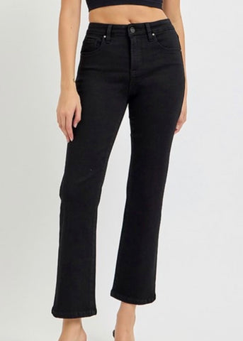 Rylie Black High Rise Cropped Straight Leg Denim