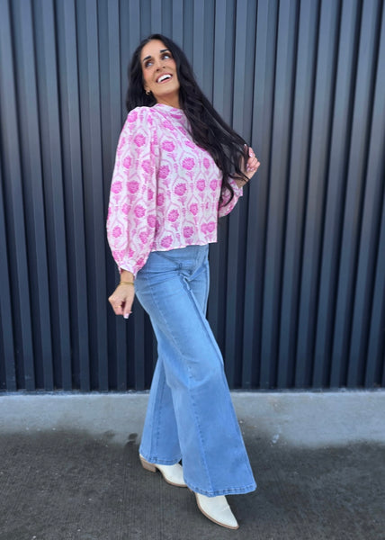 Genevieve High Waisted Wide Leg Denim - Light Wash