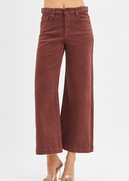 Avery Brown High Rise Cropped Wide Leg Jeans