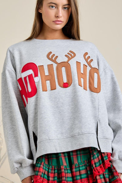 Ho Ho Ho Patched Grey Oversized Sweatshirt