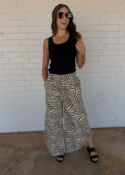 Now You See Me Taupe Zebra Pants