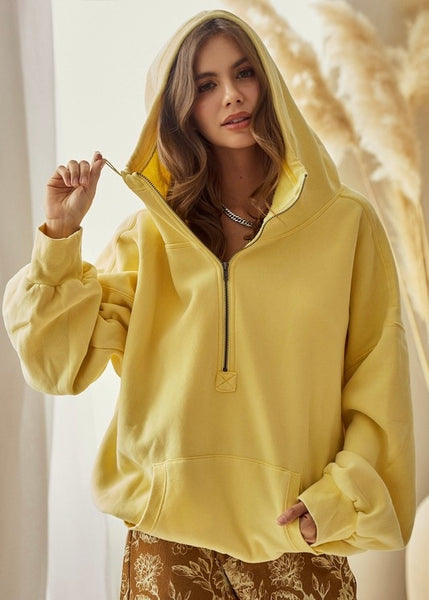 All Is Bright Yellow Half Zip Hoodie