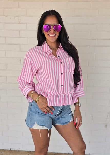 No Strategy Pink & White Striped Top