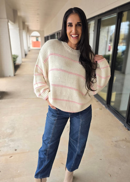 Playful Pink & Ivory Striped Sweater