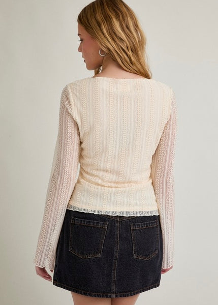 You Make Me Feel Cream Long Sleeve Lace Top
