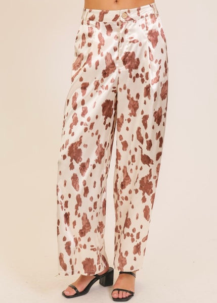 Cow Print Wide Leg Pants