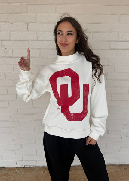 OU Reversible Mock Neck White Stadium Sweatshirt