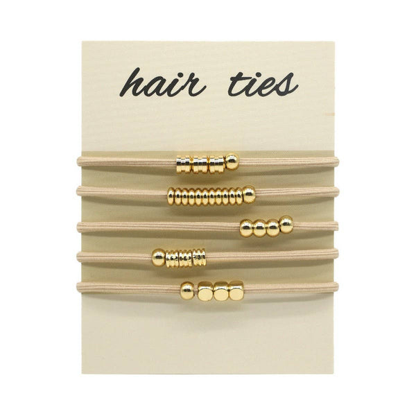 Beige Hair Ties With Gold Beaded Detail