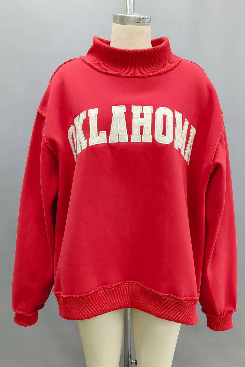 'OKLAHOMA' Embroidered Mock Neck Sweatshirt