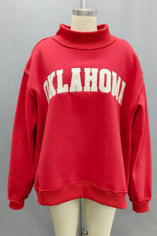 'OKLAHOMA' Embroidered Mock Neck Sweatshirt