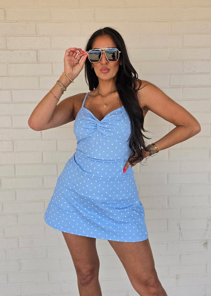Polka Dot Twist Baby Blue/White Active Romper Dress