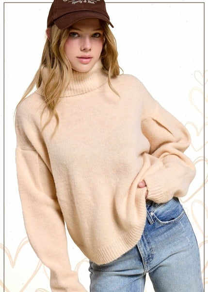 To Myself Heather Cream Turtleneck Sweater