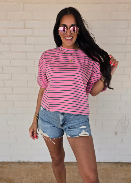 Loud & Clear Pink/Green Striped Pullover Tee