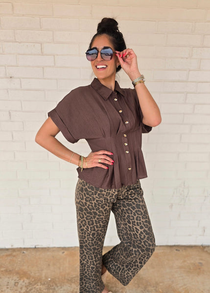 Hidden Request Brown Short Sleeve Top