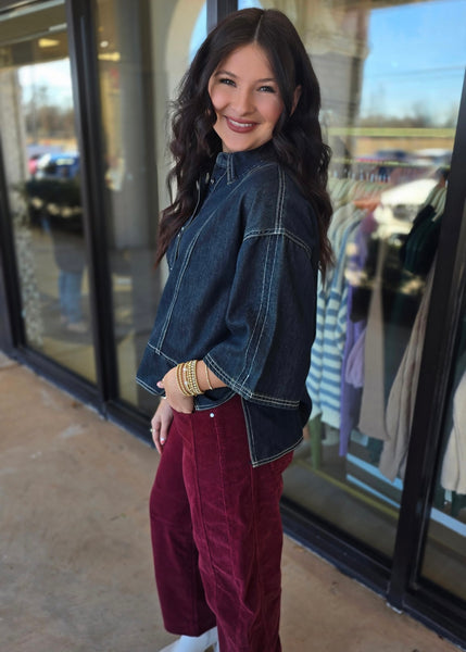 Simply Satisfied Denim Button Up Top