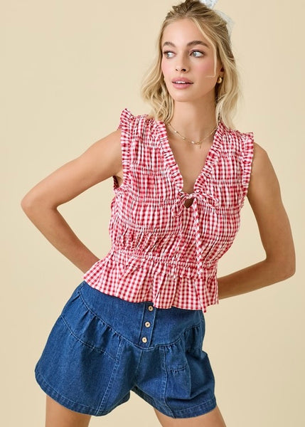 Cheering Section Gingham Sleeveless Top