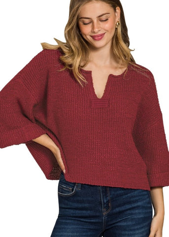 True Fall Burgundy Cuff Sleeve Sweater
