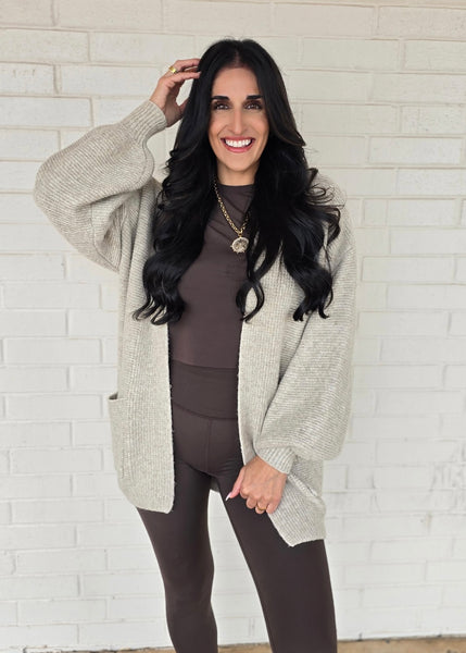 Going Cozy Oatmeal Balloon Sleeve Cardigan