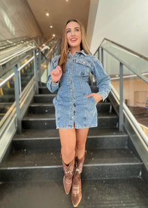 Double Take Denim Button Up Dress