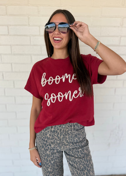 Pearl Scripted "Boomer Sooner" Crimson Stadium Top