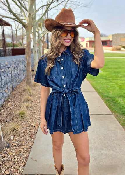 Big Spender Denim Short Sleeve Romper