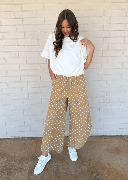 Now You See Me Camel Polka Dot Pants