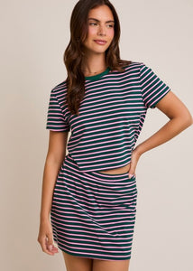 Getting Motivated Green/Pink Striped 2 Pc Set Skort Set