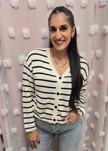 Loud And Clear Striped Button Sweater Top