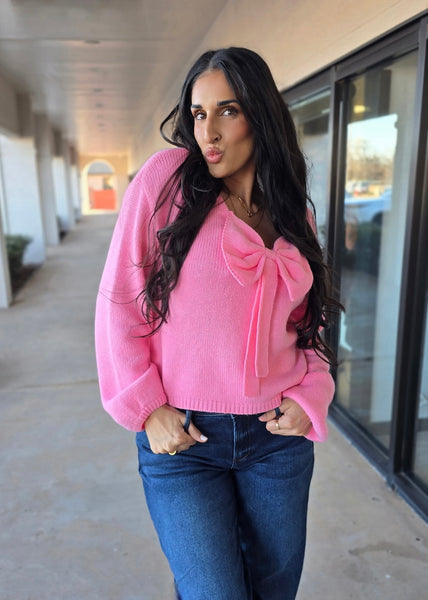 Love Is In The Air Pink Back Bow Sweater