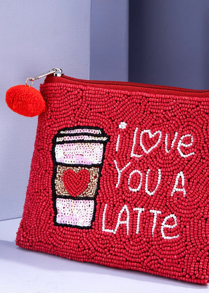 "I Love You A Latte" Seed Bead Small Zipper Bag