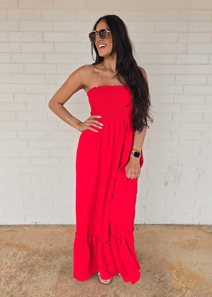 Relax And Enjoy Red Strapless Maxi Dress