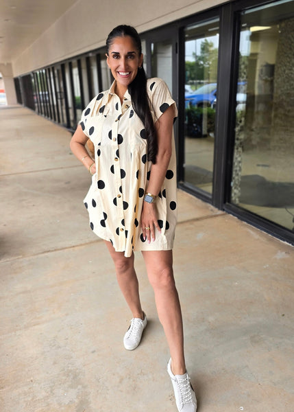 Lean On Me Black Polka Dot Poplin Dress