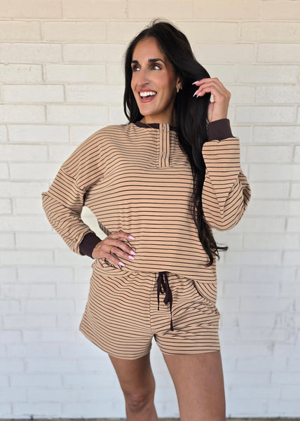 Easy Living Latte Striped 2Pc. Top & Short Set