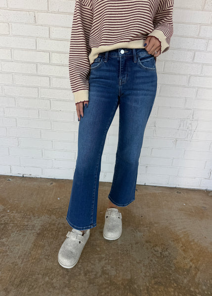 London Mid Rise Ankle Straight Dark Wash Jean