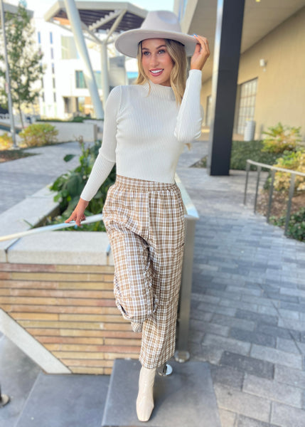 Best Bet Neutral Checked Wide Leg Pant