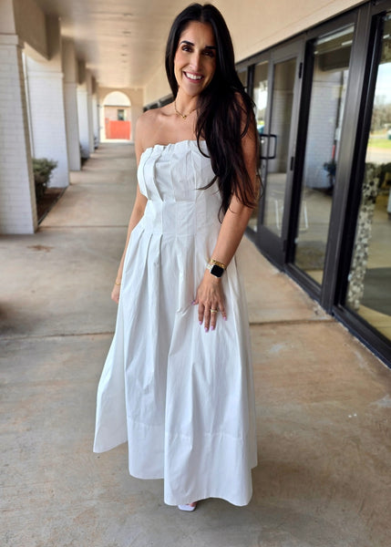 By The Ocean White Strapless Midi Dress