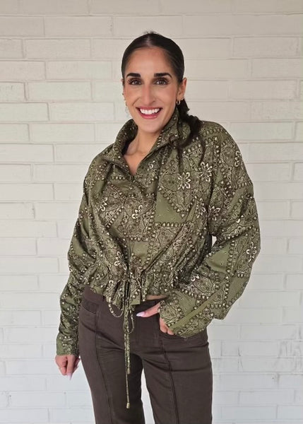 Just Living Life Olive Paisley Print Jacket