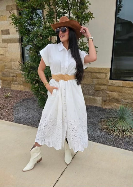 Island Getaway White Button Midi Dress