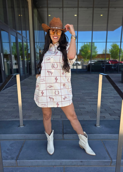 Western Love Embroidered Mini Dress