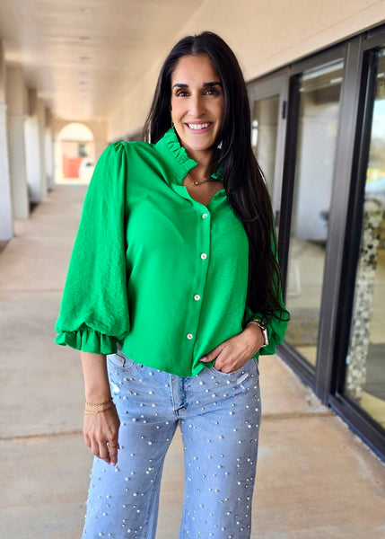 Ordinary Days Kelly Green Button Up Top