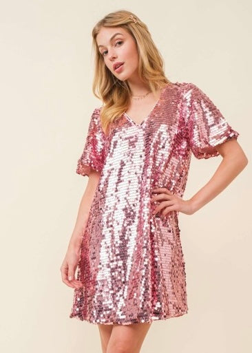 A Night Out Pink Sequin Dress