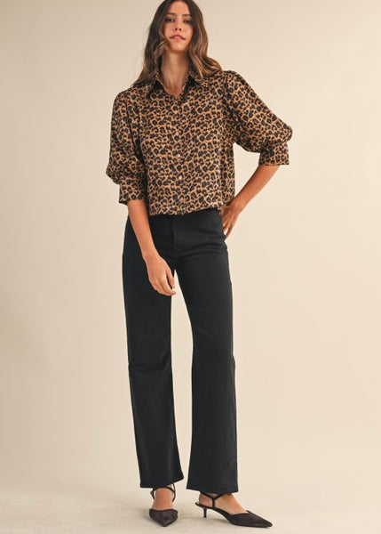 Running On Time Leopard Print Button Up Blouse