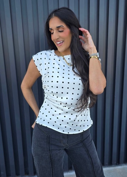 Makes Sense Black & White Polka Dot Sleeveless Top
