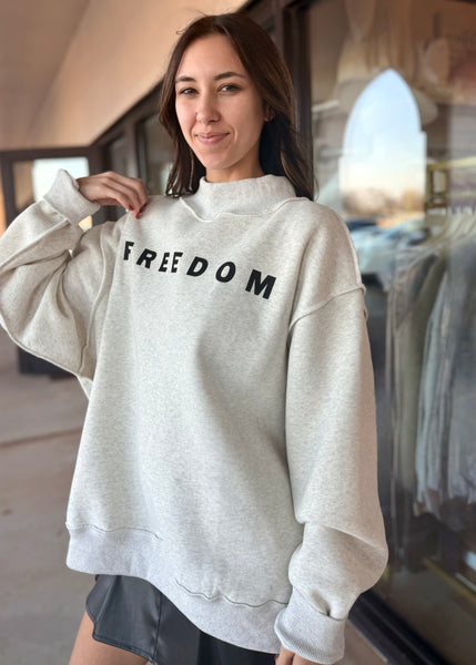 "Freedom" Reversible Oversized Mock Neck Sweatshirt
